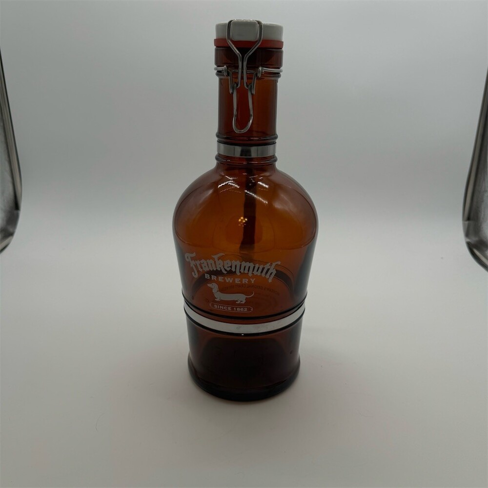 Frankenmuth Brewery Amber Glass Beer Growler Swing-Top Jug 2 Qt Metal